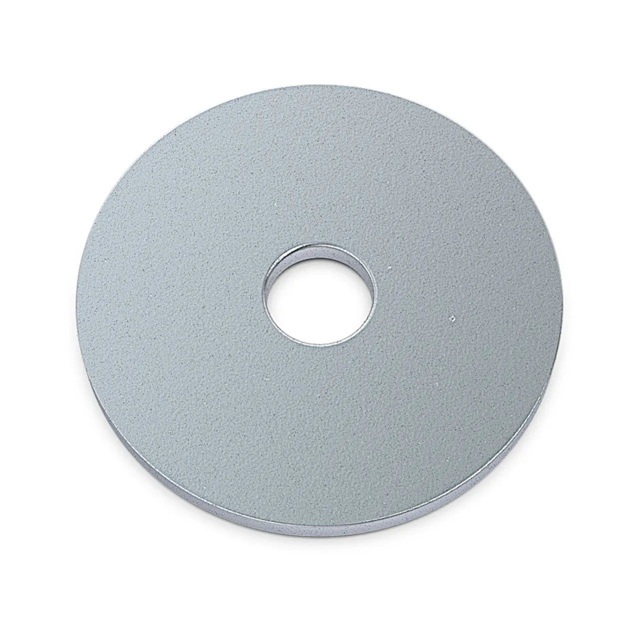The Go Build 5/8 in. Washer - Galvanized is a round, flat silver washer with a central hole, shown from above on a white background. Ideal for securing bolts or screws in various applications. Brand: The Fastest Way To Build.